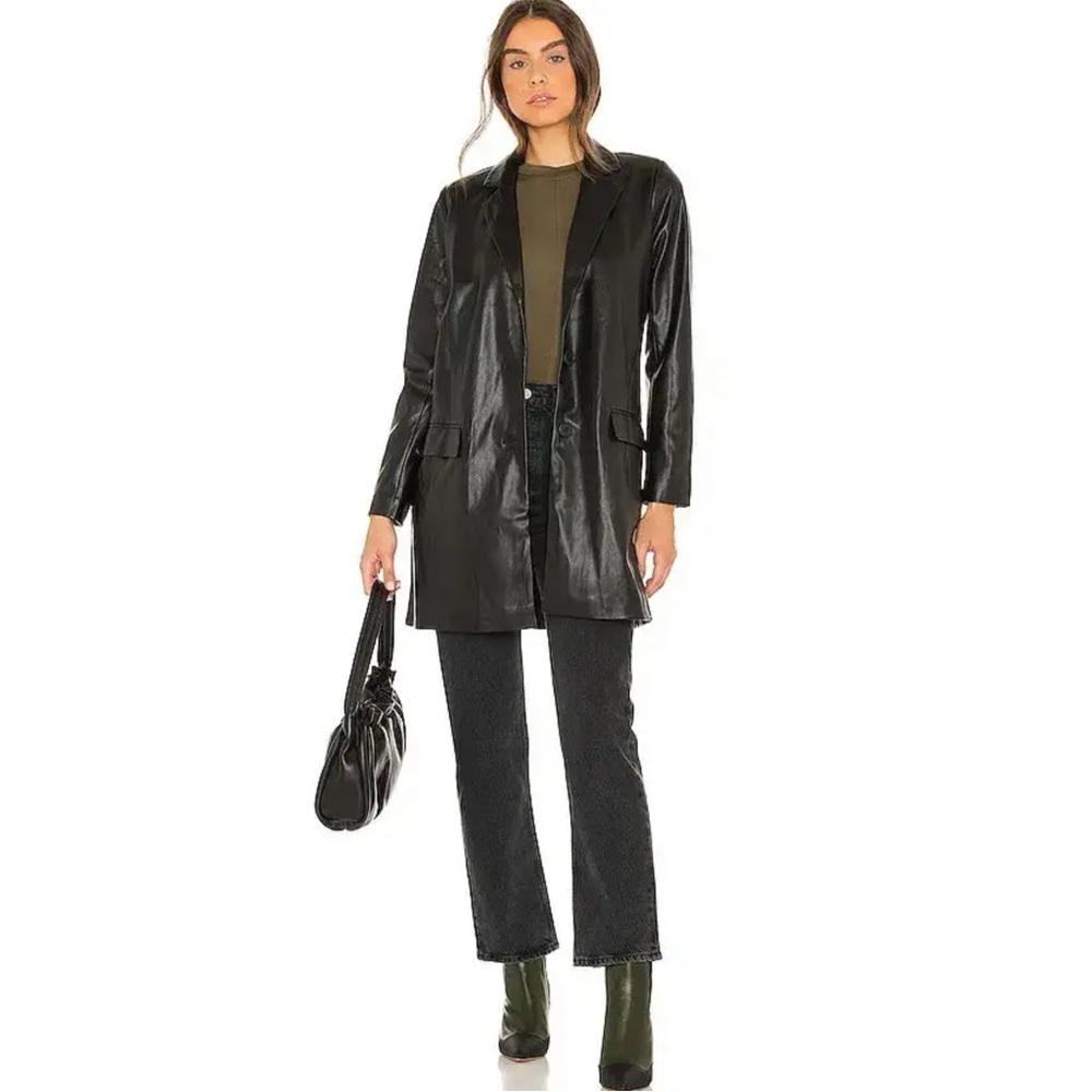 BB Dakota Black Faux Leather Model Behavior Longline Blazer Jacket, L